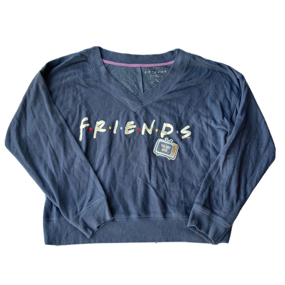 Friends Womens Sz M 8-10 Thin Sweatshirt V-Neck Longsleeve Pullover Blue TV